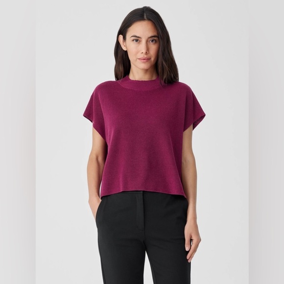 Eileen Fisher S Mock Neck Linen Knit Organic Cotton Sleveless Top Purple - Picture 1 of 5